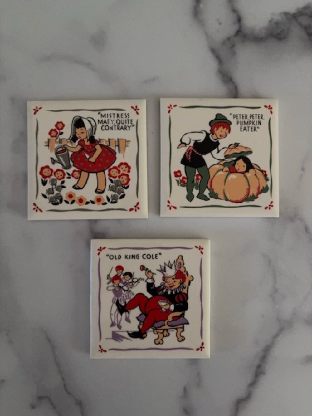 Vintage NURSERY RHYME Tiles Plaques Childrens Decor Kay Tee Mid-Century Fun!